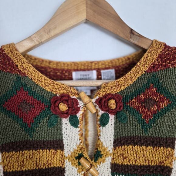VTG Tony Lambert Cardigan Sweater S Ivory Multicolor Cabincore Cottagecore READ - Picture 3 of 15